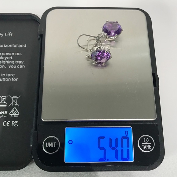 Artist Signed A 12mm Amethyst Round Cut 925 Sterling Silver Drop Earrings - Picture 8 of 17